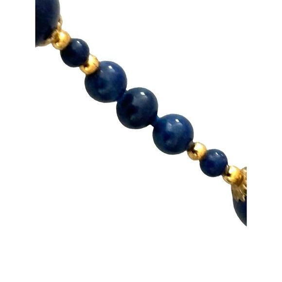 Blue lapis gemstone with gold tone beaded 18 inch necklace matching earrings - Picture 6 of 9